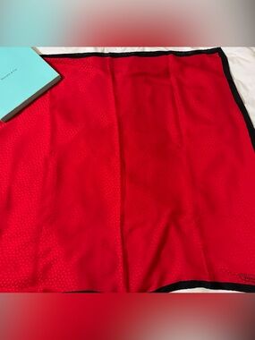Tiffany & Co. Red Silk Scarf with Black Trim. Box included
